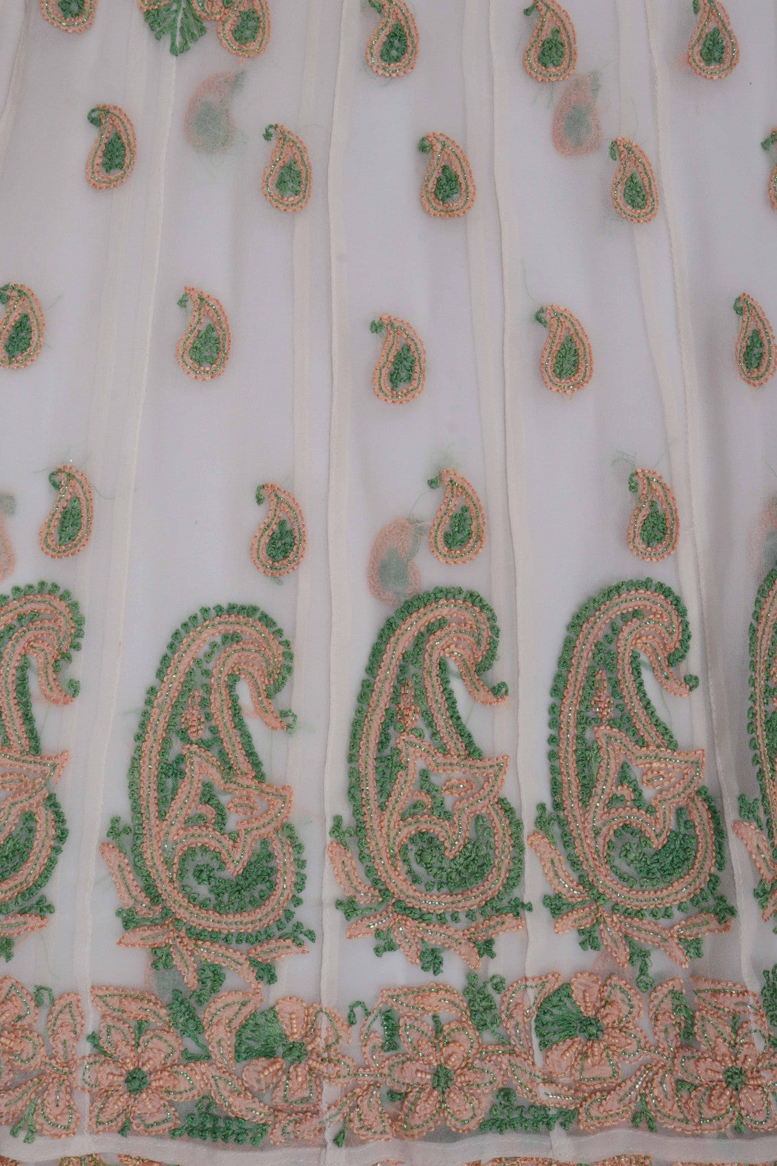 Ada Hand Embroidered White Georgette Lucknowi Chikankari Semi-Stitched Anarkali Kurta Dupatta Set With Pearl Work A467917