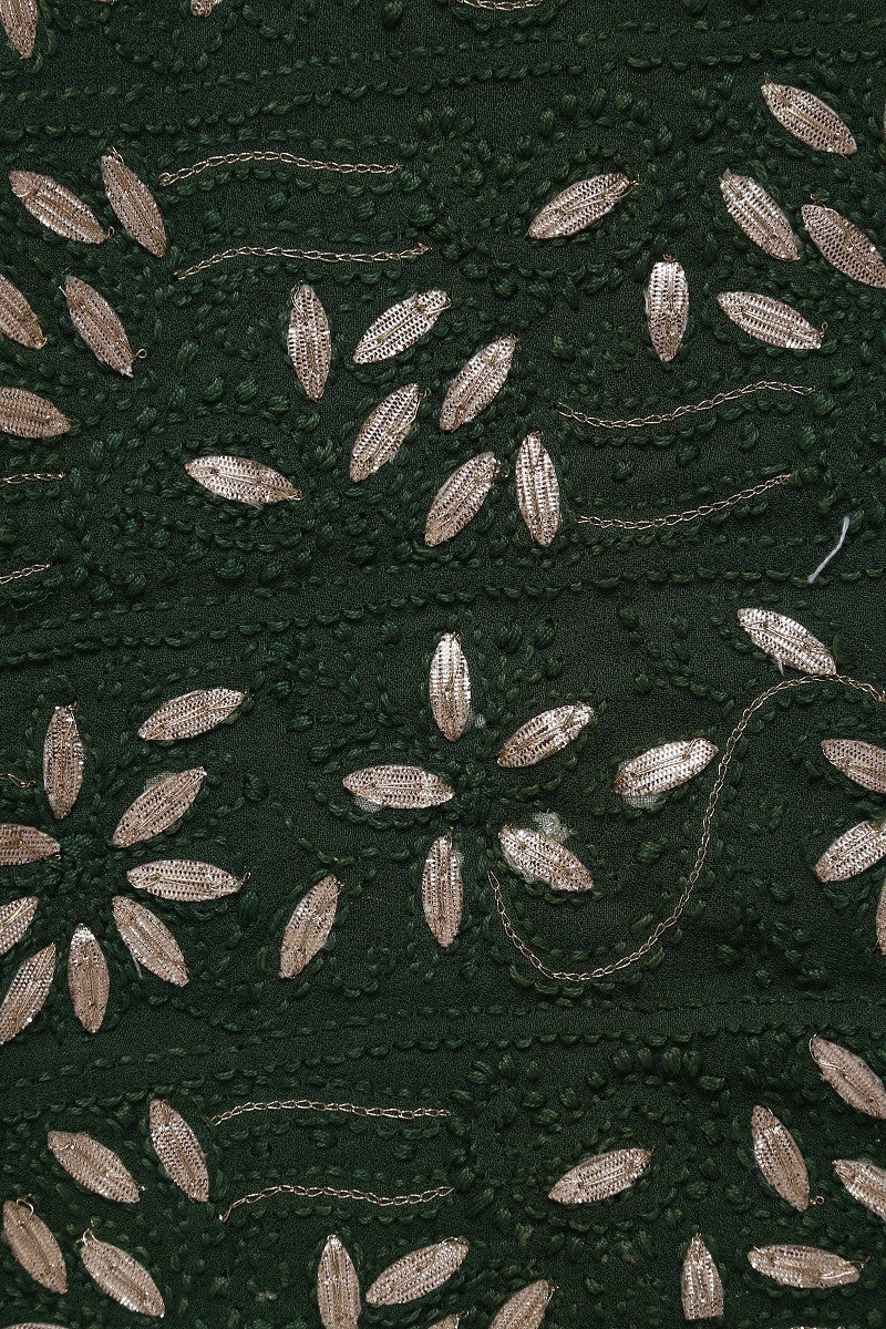 Ada Hand Embroidered Pine Green Georgette Chikan Unstitched Kurta Piece with Gota Patti Work A502121
