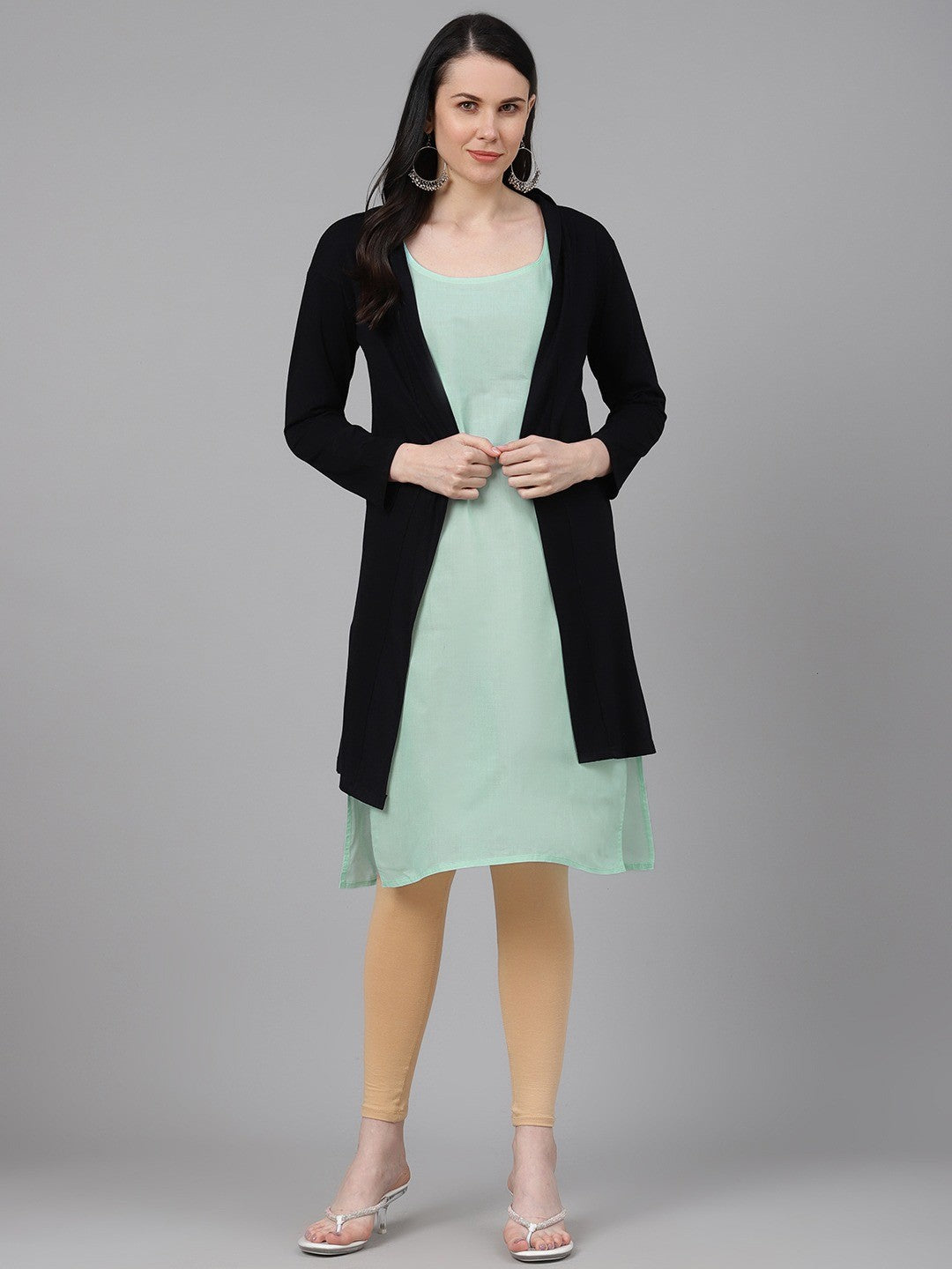 Ada Sea Green and Black Cotton Long Slips Combo of 2  A294995.