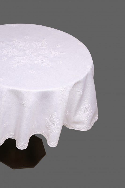 Ada Hand Embroidered White Cotton Lucknowi Chikankari Table Cover A354954