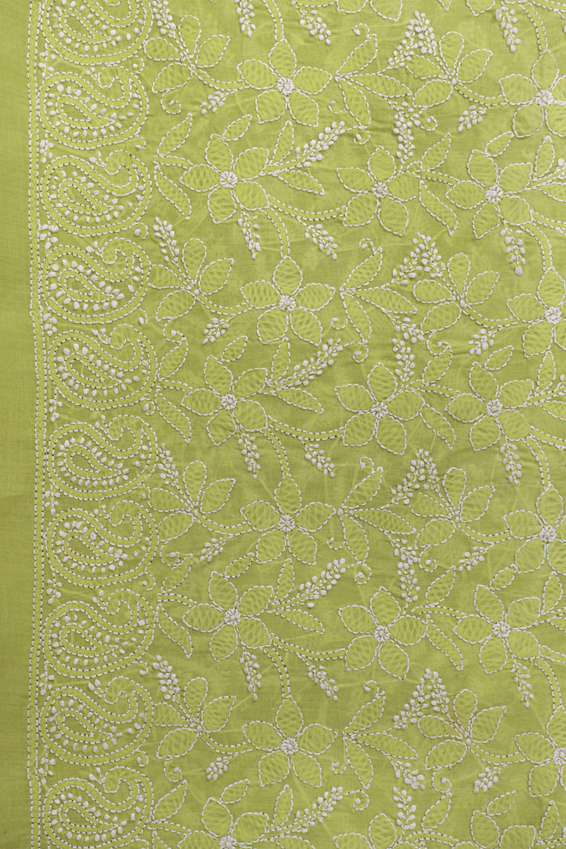 Ada Hand Embroidered Green Cotton Lucknowi Chikankari Dupatta A588708