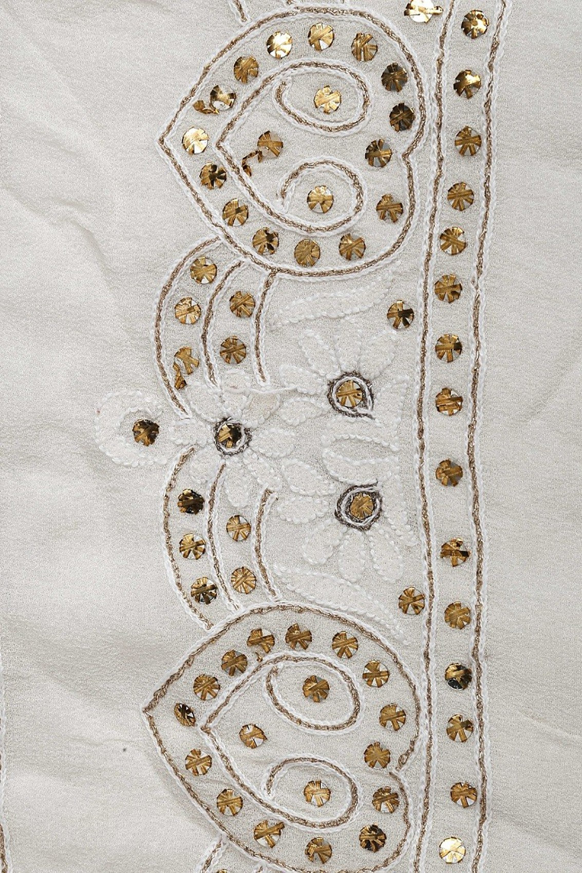 Ada Hand Embroidered White Pure Georgette Lucknowi Chikankari Unstitched Kurta Dupatta Set With Muqaish Work A414396