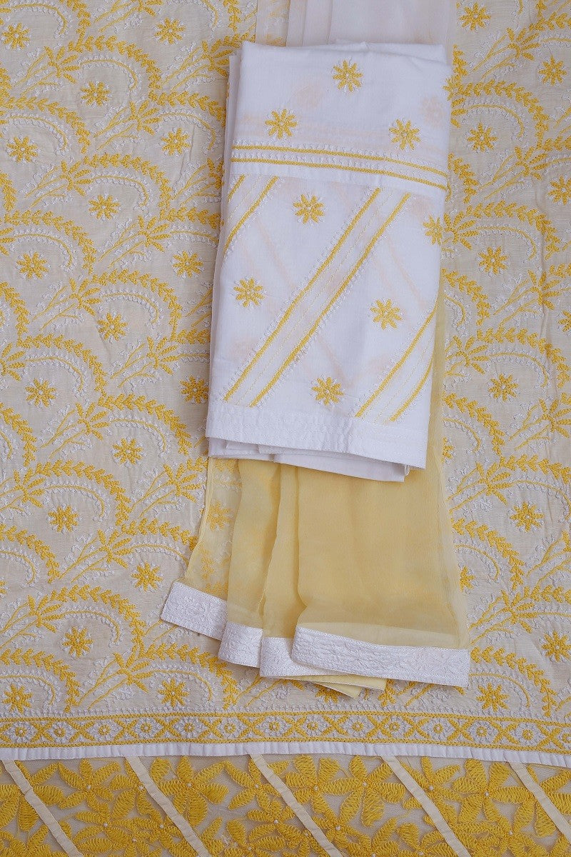 Ada Hand Embroidered White Cotton Lucknowi Chikankari Unstitched Suit Piece A605680