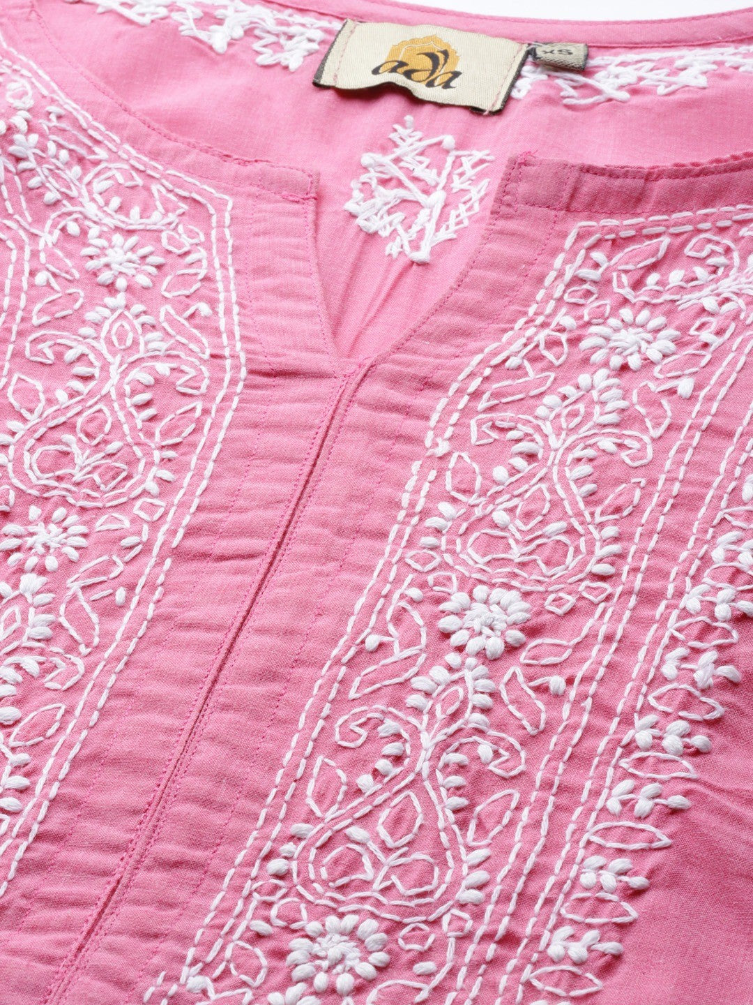 Ada Hand Embroidered Pink Cotton Lucknow Chikan Kurta-A220767