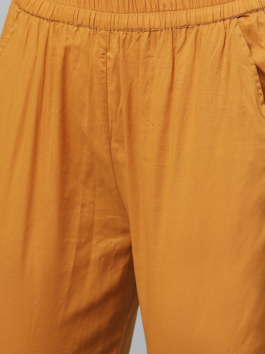Ada Hand Embroidered Mustard Cotton Lucknowi Chikankari Straight Kurta With Trouser Set A811131