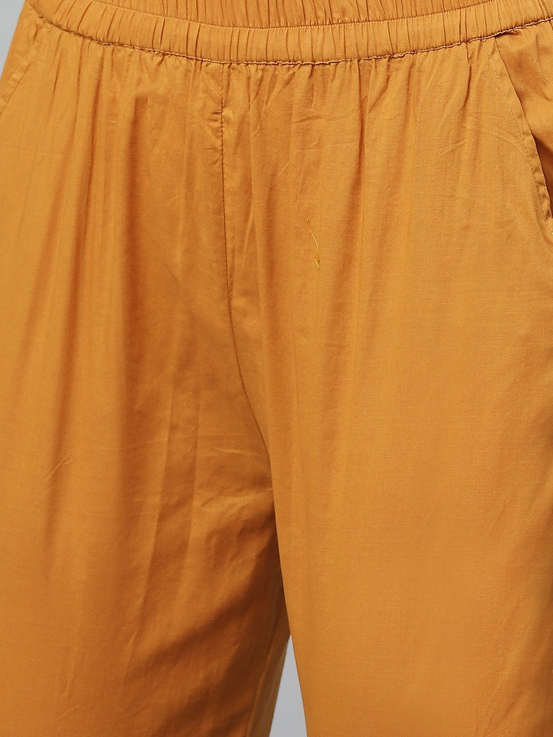 Ada Hand Embroidered Mustard Cotton Lucknowi Chikankari Straight Kurta With Trouser Set A811131