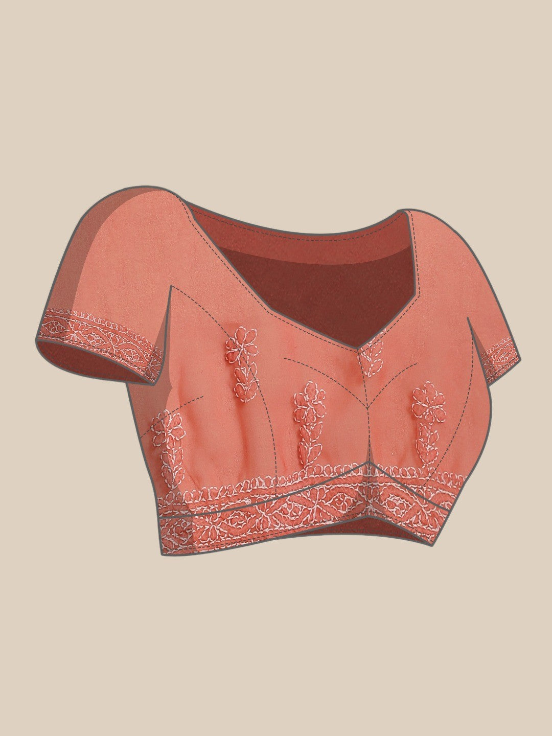 Ada Hand Embroidered Carrot Pink Georgette Lucknowi Chikan Saree With Blouse- A191620