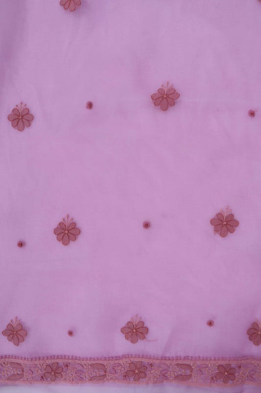 Ada Hand Embroidered Mauve Organza Lucknowi Chikankari Unstitched Kurta Dupatta Set 01A172424