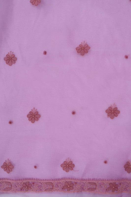 Ada Hand Embroidered Mauve Organza Lucknowi Chikankari Unstitched Kurta Dupatta Set 01A172424