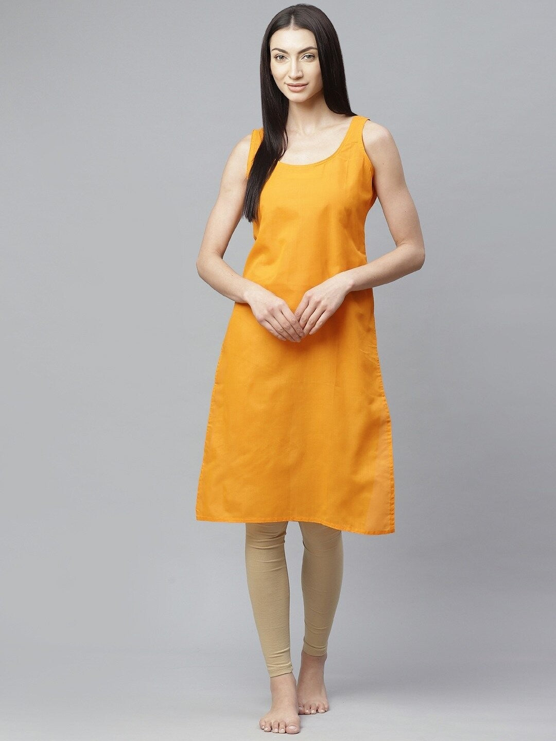 Ada White and Mustard Cotton Long Slips Combo of 2 A111125.