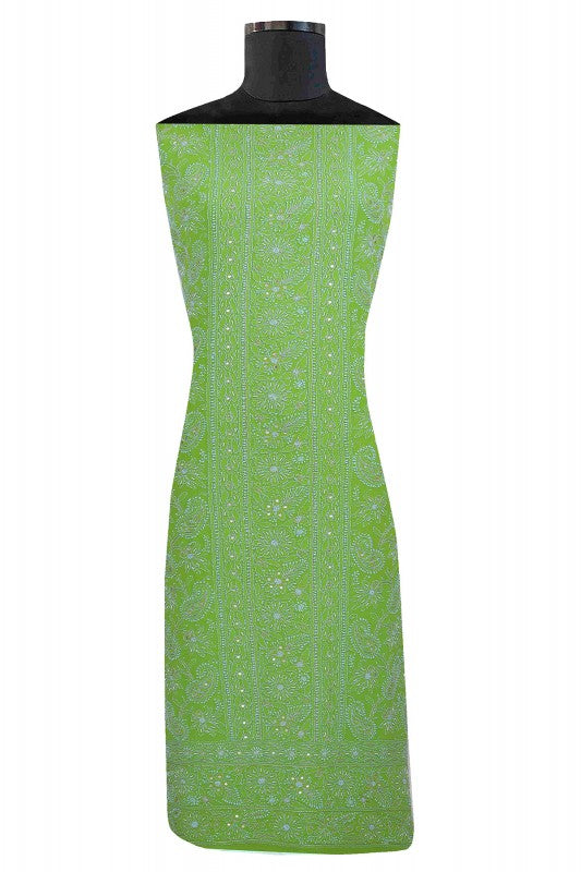 Ada Hand Embroidered Kelly Green Georgette Lucknowi Chikan Unstitched Kurta Piece with Pearl Work A579393