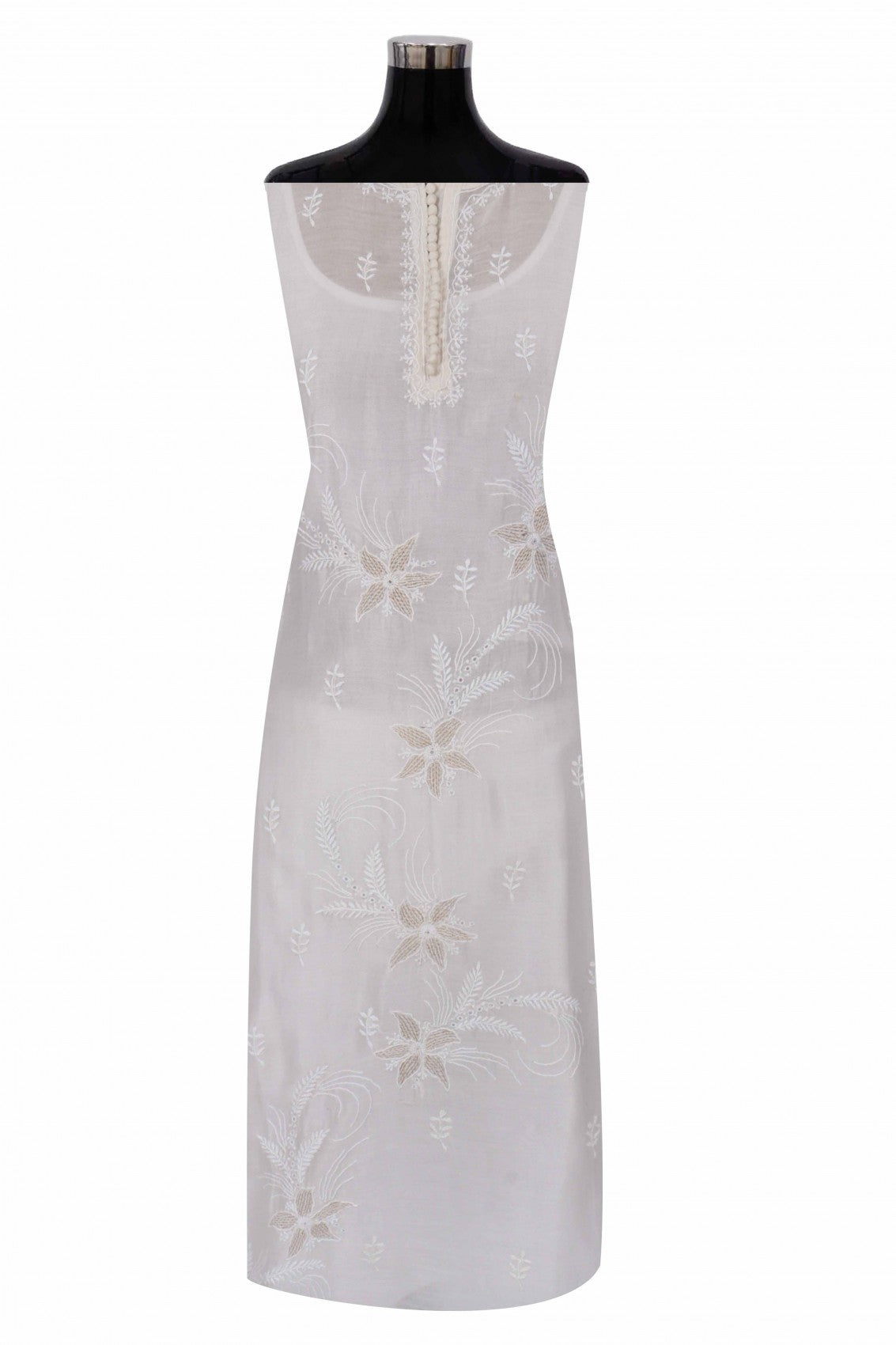 Ada Hand Embroidered Off White Chanderi Lucknowi Chikankari Semi-Stitched Kurta Dupatta Set With Zari Work 01A216282