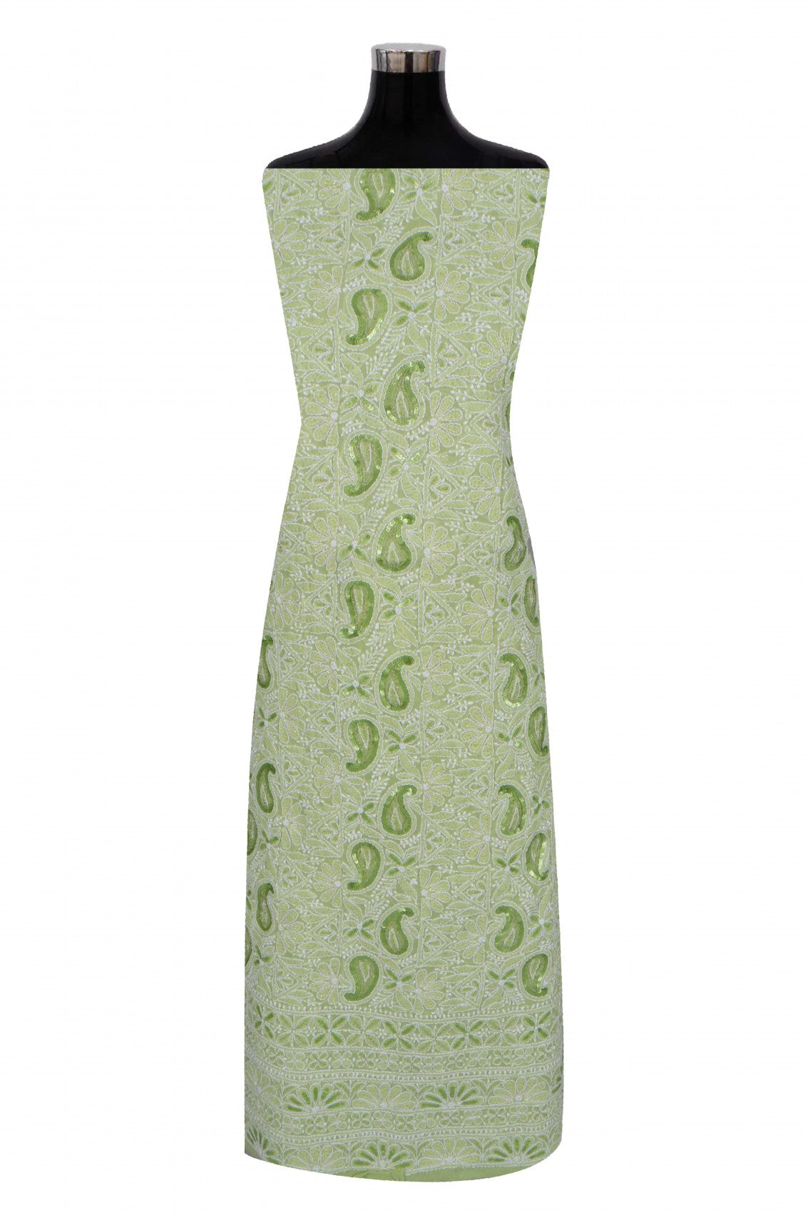 Ada Hand Embroidered Apple Green Cotton Lucknowi Chikankari Unstitched Suit Piece With Pearl Work 01A270933