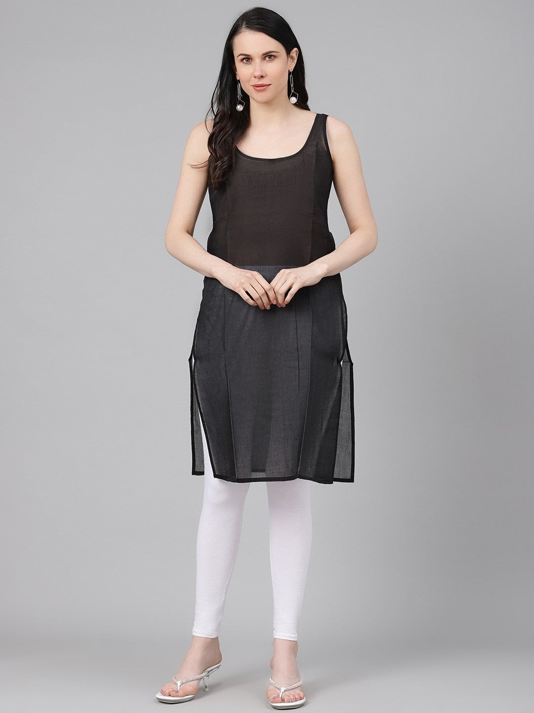 Ada Lemon and Black Cotton Long Slips Combo of 2  A137512.