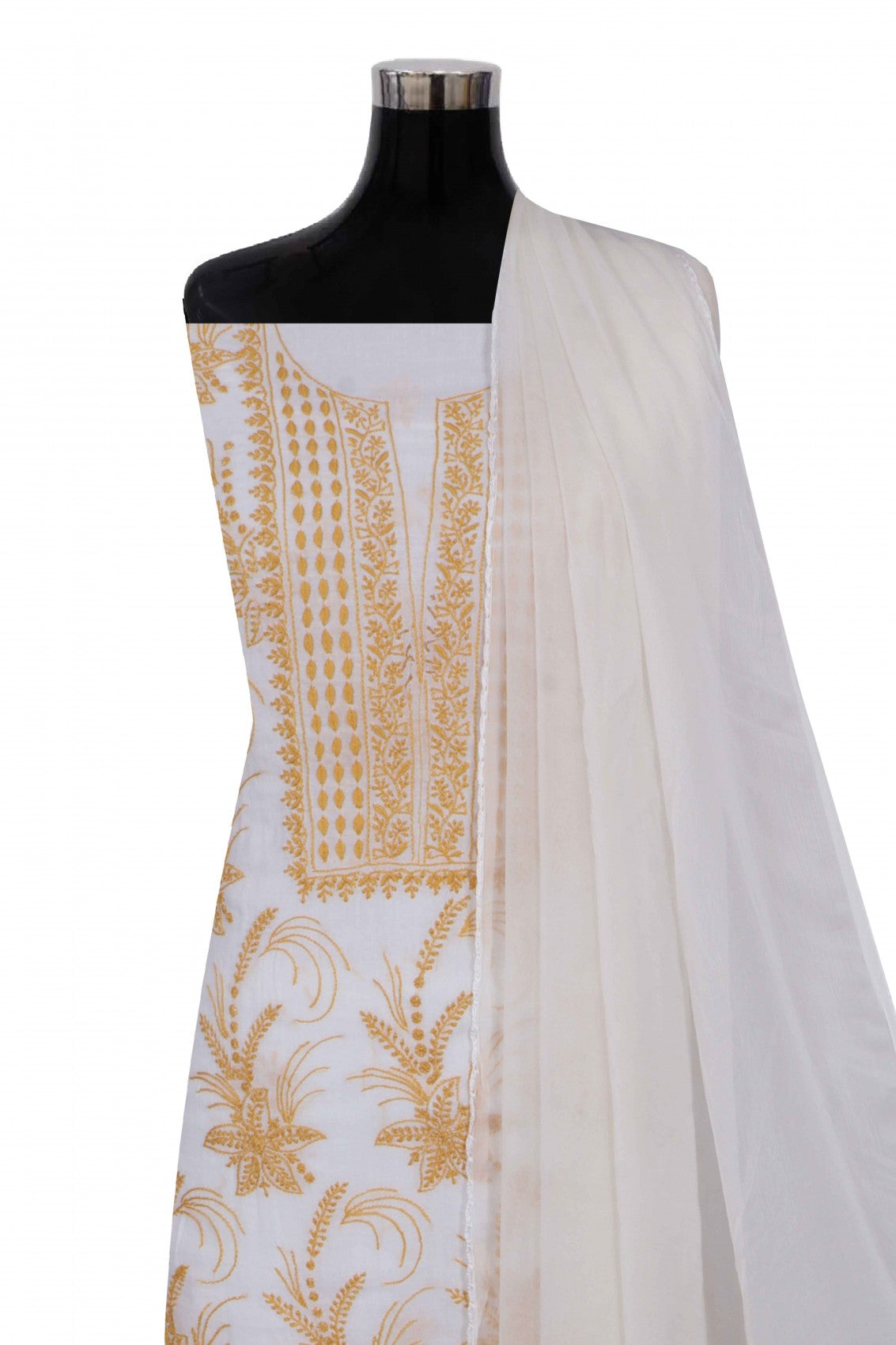 Ada Hand Embroidered White Cotton Lucknowi Chikankari Unstitched Suit Set A570907