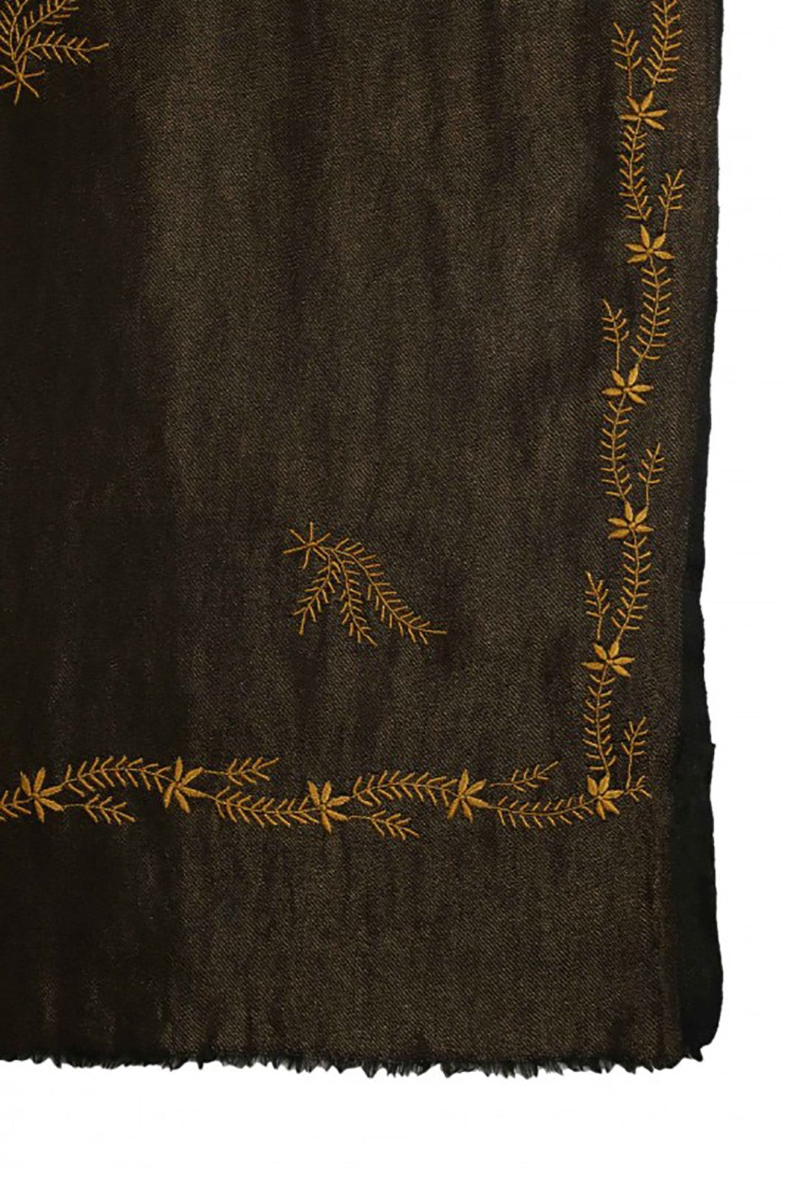 Ada Hand Embroidered Golden Black Pashmina Lucknowi Chikankari Woolen Stole A244508