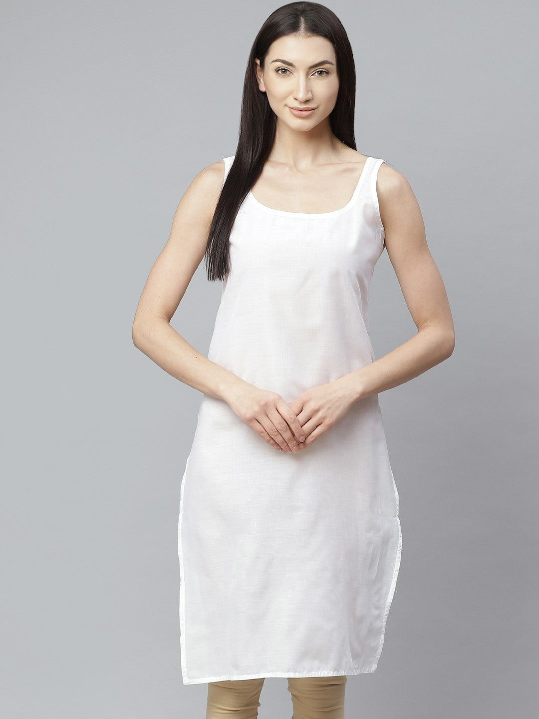Ada White and Fawn Cotton Long Slips Combo of 2 A111126.