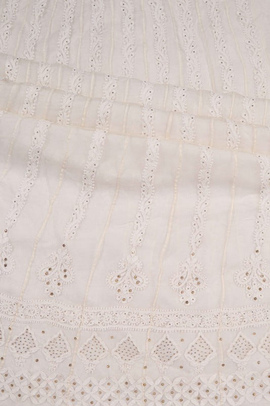 Ada Hand Embroidered White Organza Lucknowi Chikankari Semi-Stitched Anarkali Kurta Dupatta Set With Muqaish Work 01A63789
