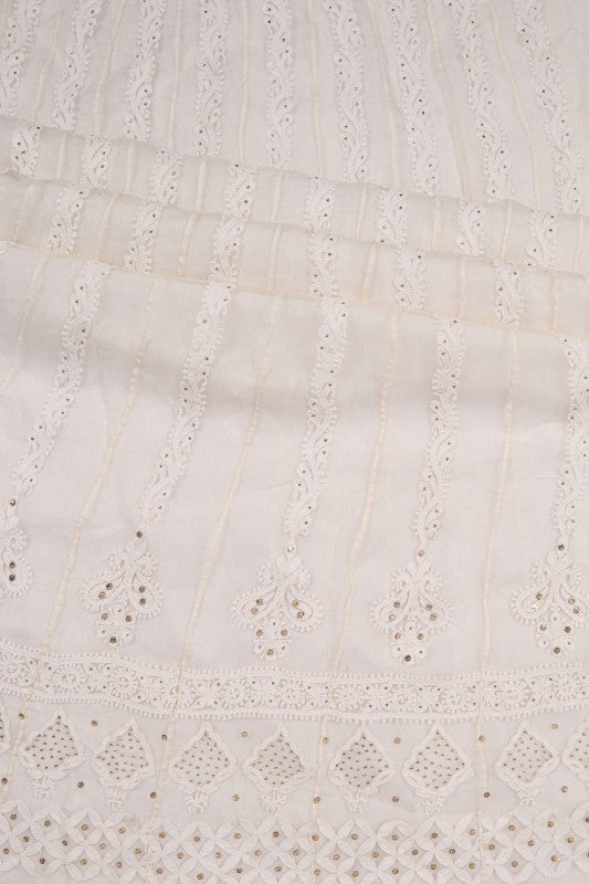 Ada Hand Embroidered White Organza Lucknowi Chikankari Semi-Stitched Anarkali Kurta Dupatta Set With Muqaish Work 01A63789