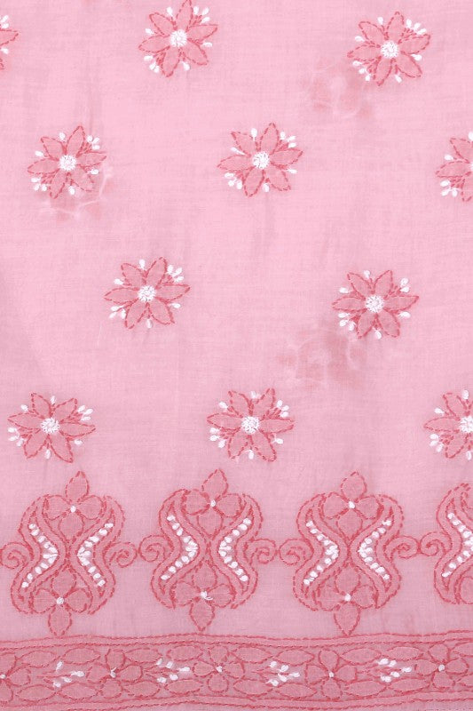 Ada Hand Embroidered Pink Cotton Lucknowi Chikan Unstitched Suit Piece–A100179