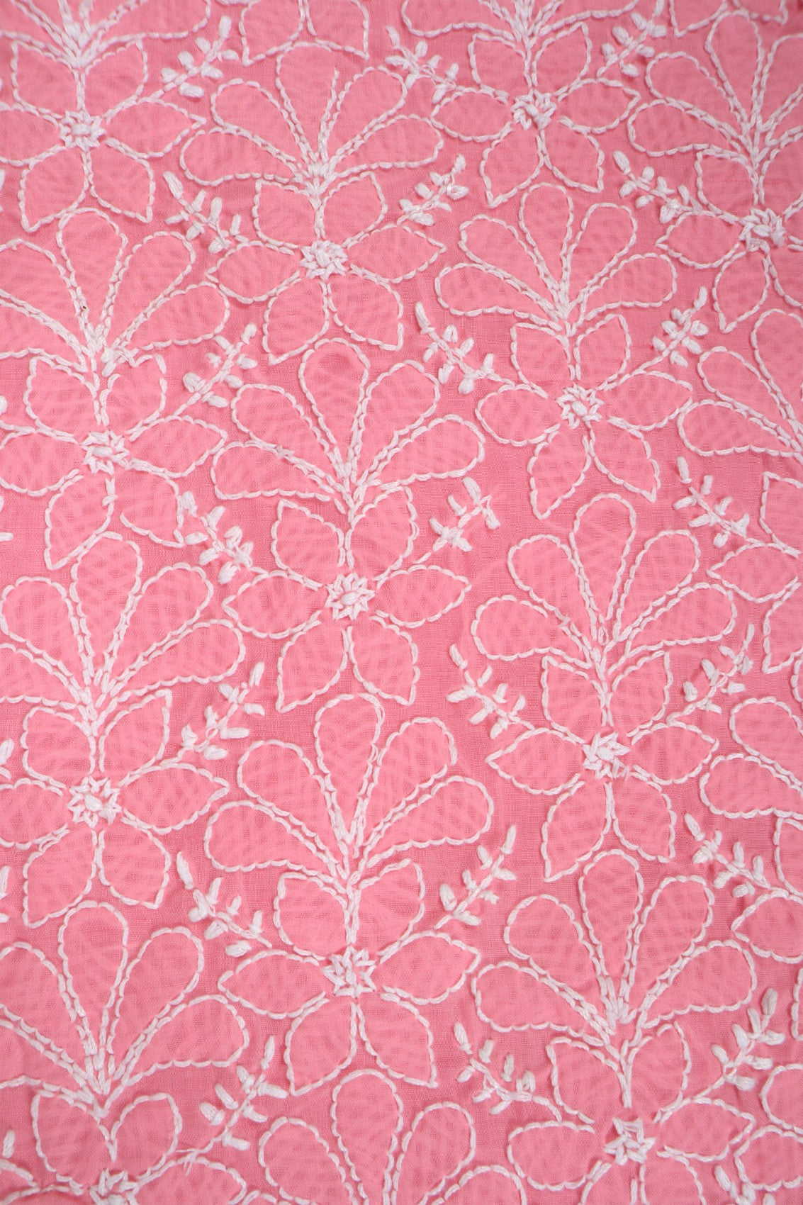 Ada Hand Embroidered Salmon Pink Cotton Lucknowi Chikankari Unstitched Suit Piece 01A279321