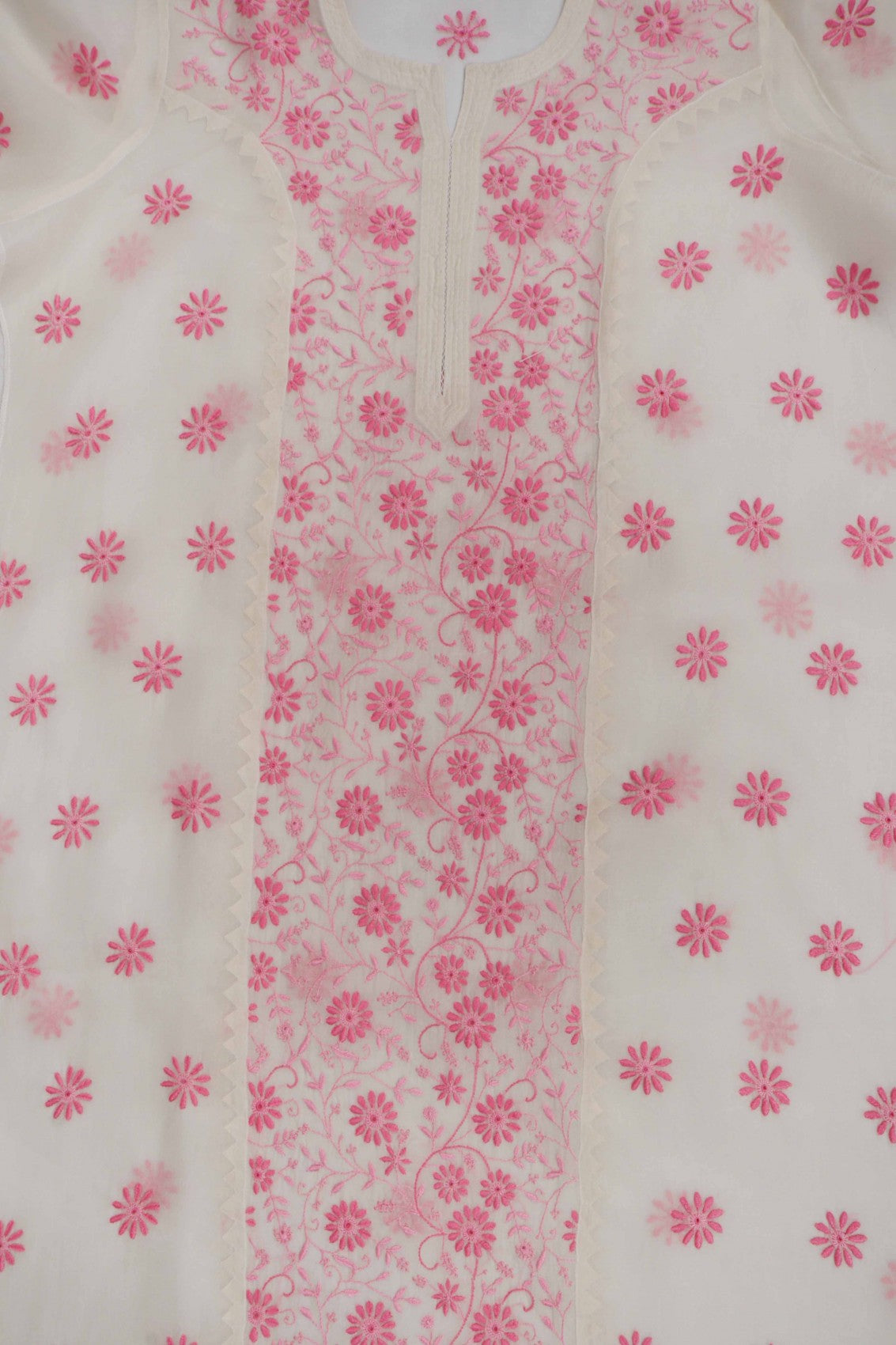 Ada Hand Embroidered Cream Organza Lucknowi Chikankari Unstitched Kurta Dupatta Set 01A264423