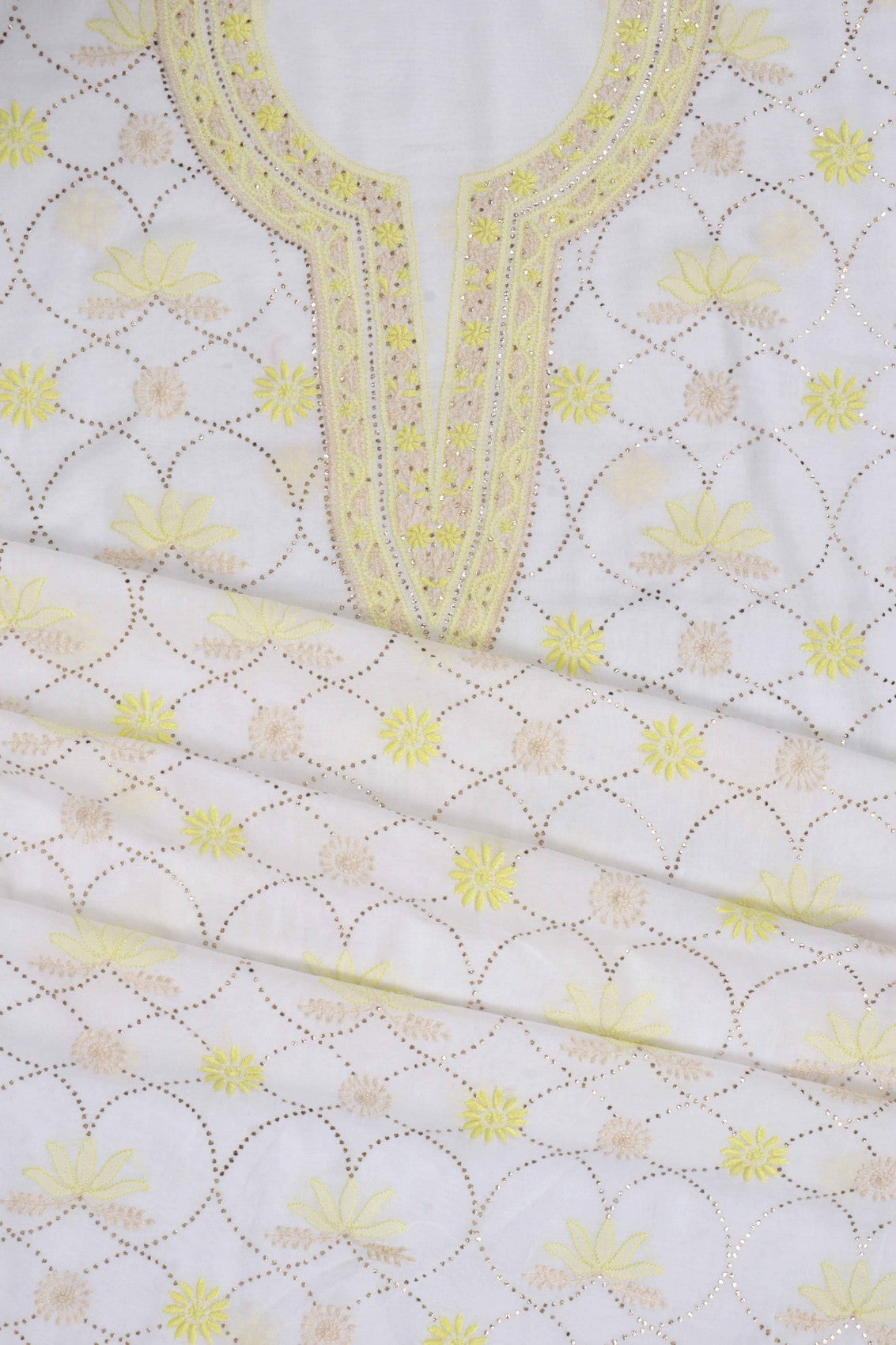 Ada Hand Embroidered White Cotton Lucknowi Chikankari Unstitched Suit Piece With Muqaish Work A512719