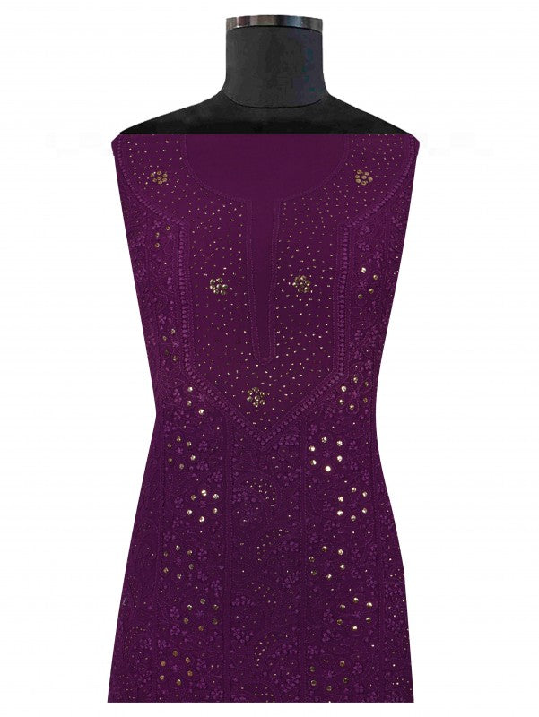 Ada Hand Embroidered Purple Georgette Lucknowi Chikan Unstitched Kurta Piece With Muqaish Work A588369
