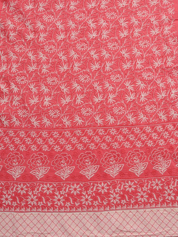 Ada Hand Embroidered Carrot Pink Cotton Lucknowi Chikankari Unstitched Suit Piece 01A101763