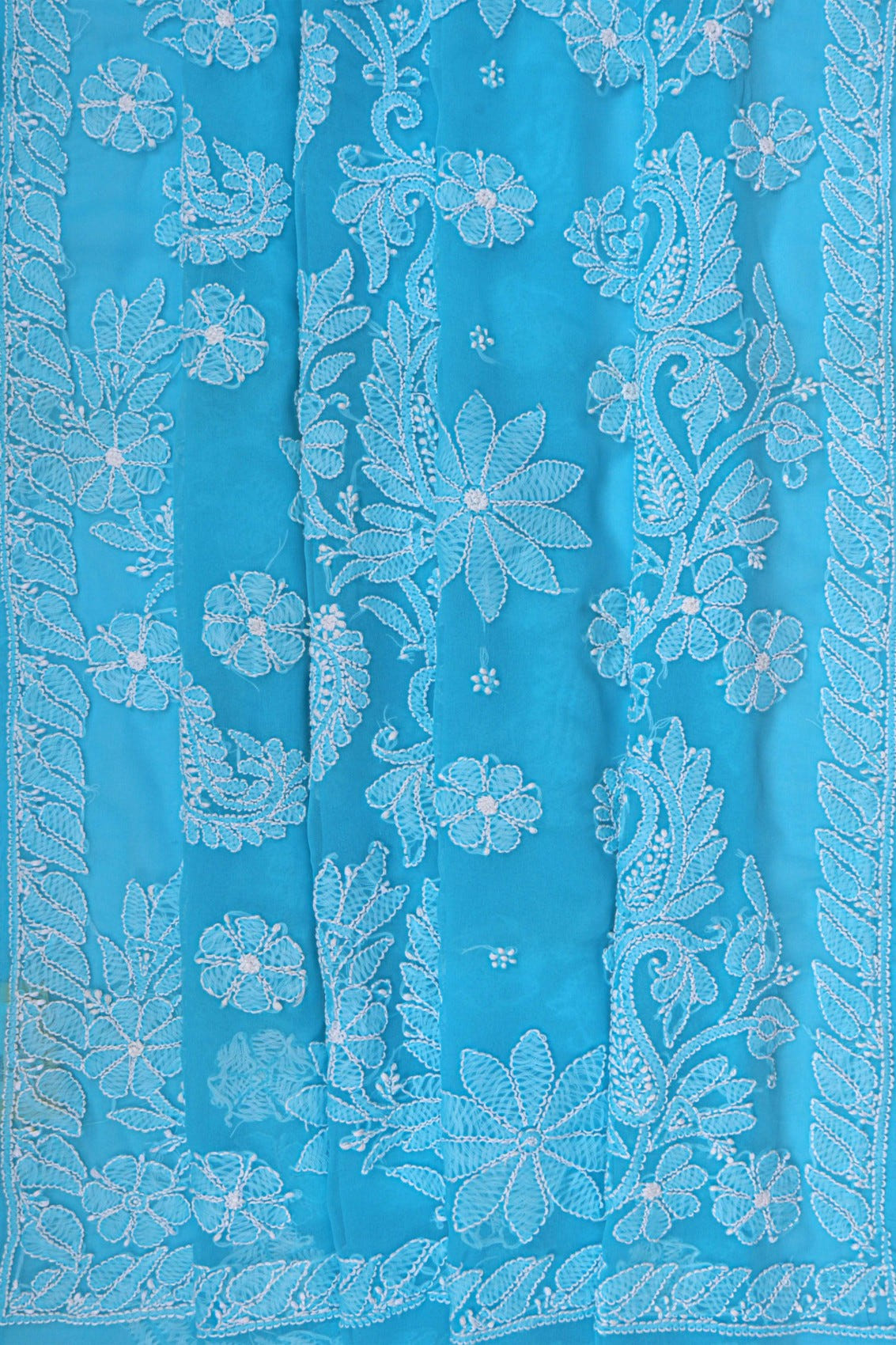 Ada Hand Embroidered Sky Blue Georgette Lucknowi Chikankari Saree With Blouse A472860