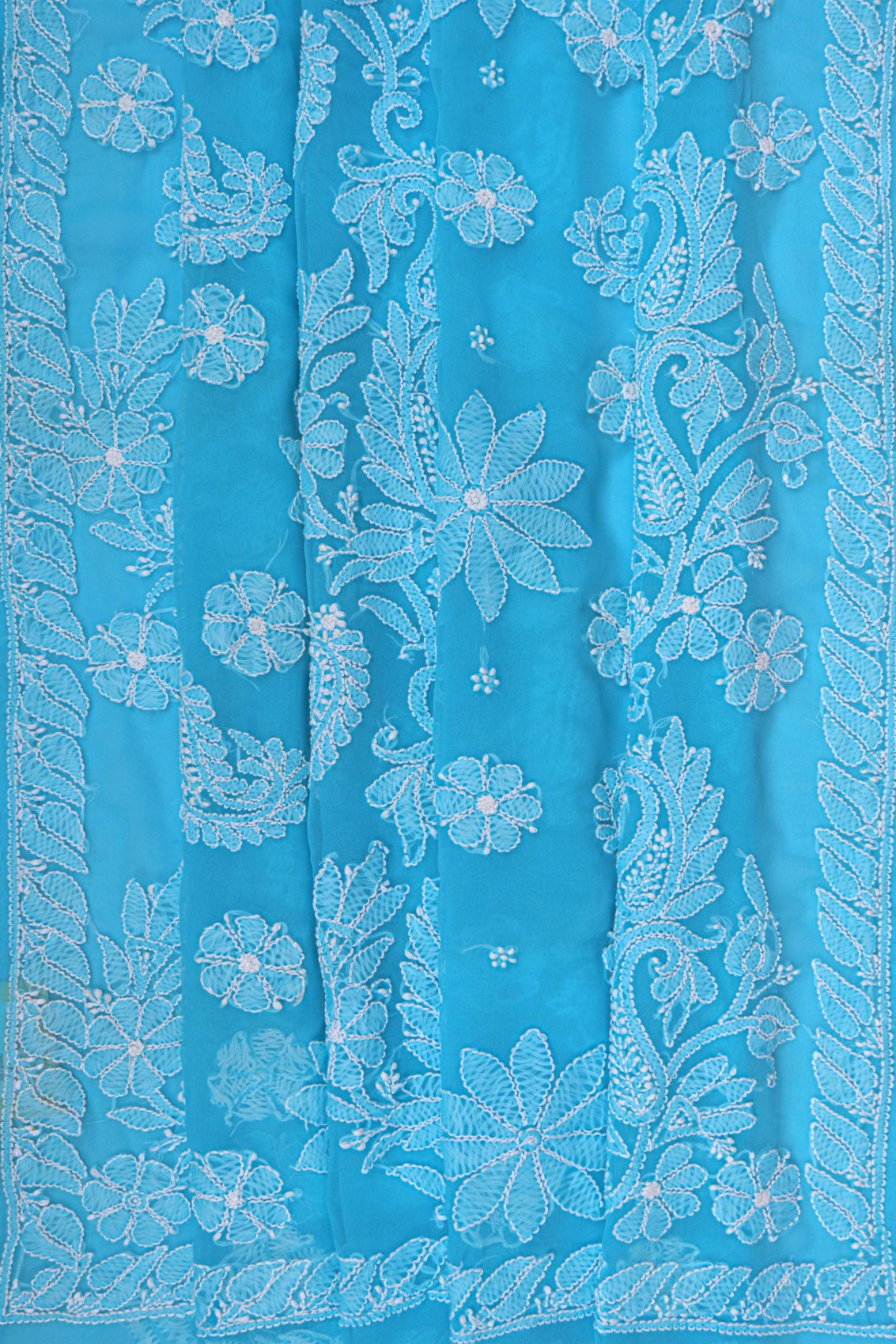 Ada Hand Embroidered Sky Blue Georgette Lucknowi Chikankari Saree With Blouse A472860