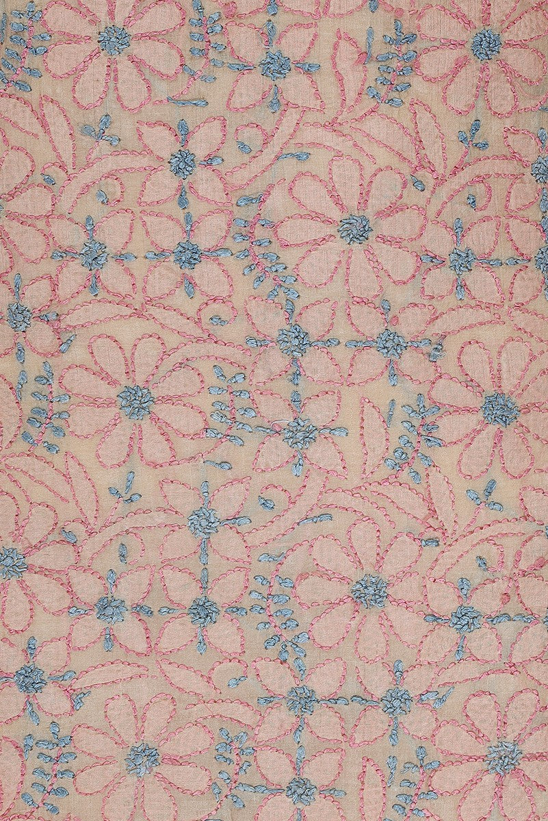Ada Hand Embroidered Cream Tusser Silk Lucknowi Chikan Unstitched Suit Piece- A609368