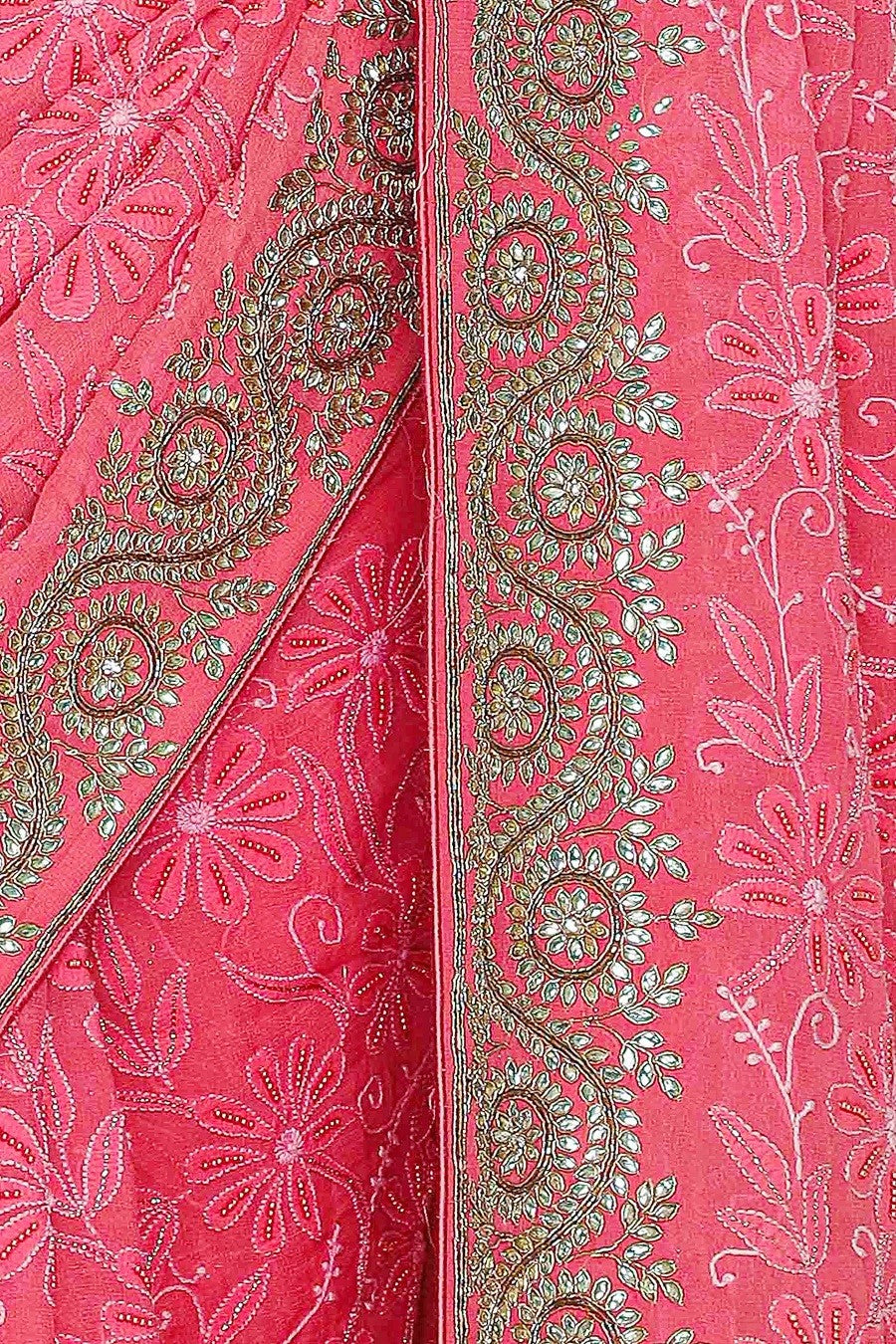Ada Hand Embroidered Tulip Pink Pure Georgette Lucknowi Chikankari Saree With Blouse- A47845