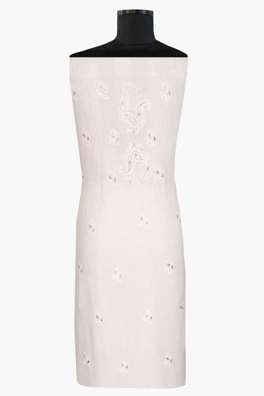 Ada Hand Embroidered White Georgette Lucknowi Chikan Unstitched Kurta Piece with Gota Patti Work A611972