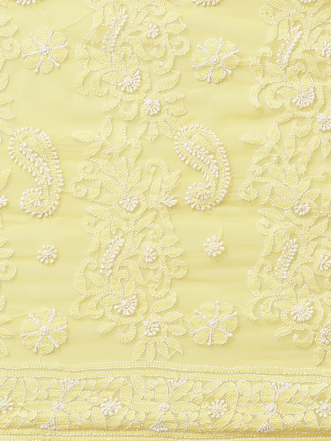 Ada Hand Embroidered Yellow Georgette Lucknow Chikan Saree with Blouse A311292