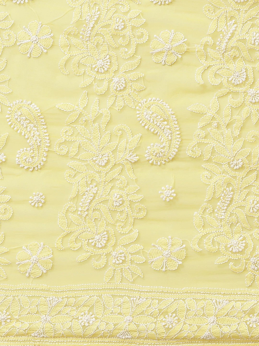 Ada Hand Embroidered Yellow Georgette Lucknow Chikan Saree with Blouse A311292