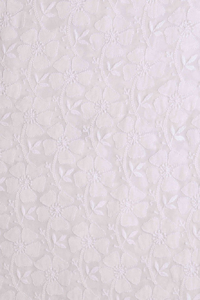 Ada Hand Embroidered White Pure Georgette Lucknowi Chikan Unstitched Kurta Dupatta Set A94855