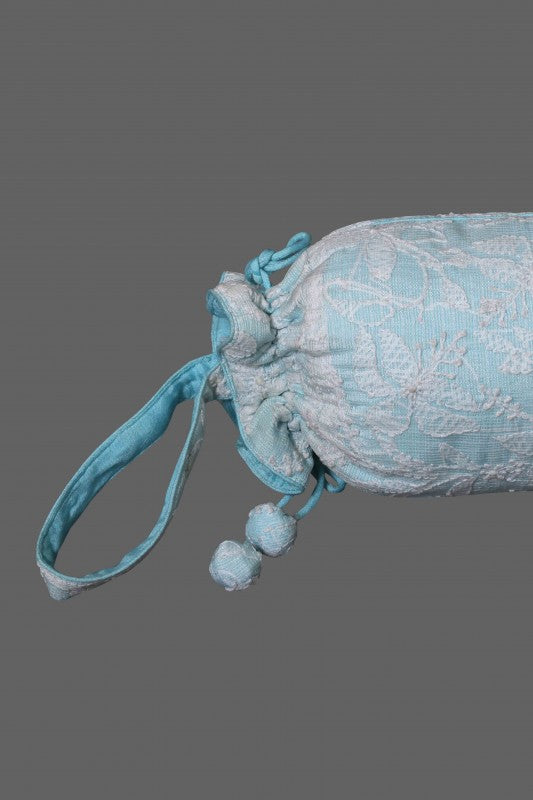 Ada Hand Embroidered Blue Kota Lucknow Chikankari Potli-A583477