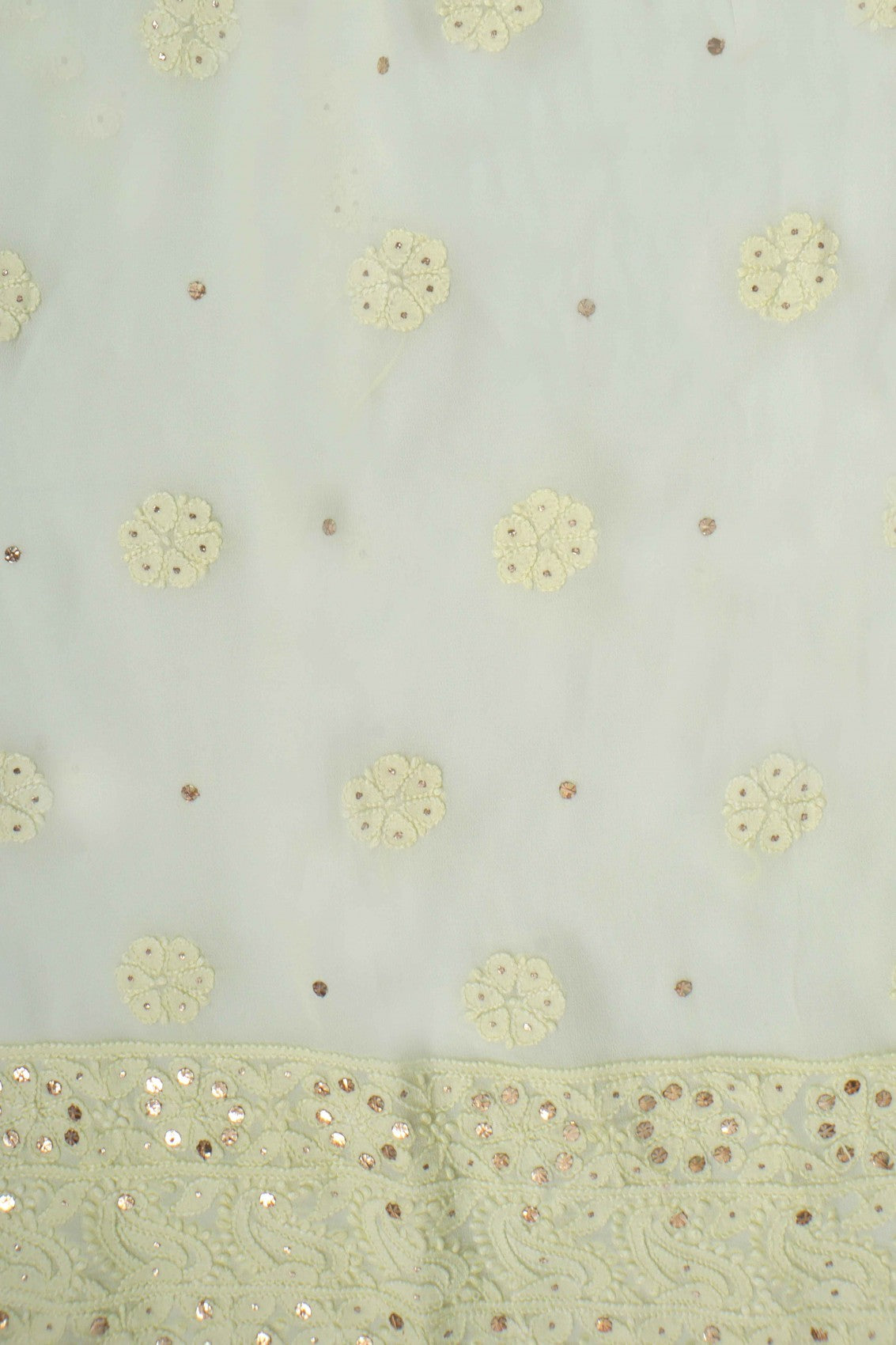 Ada Hand Embroidered Lemon Georgette Lucknowi Chikankari Semi-Stitched Anarkali Kurta Dupatta Set With Muqaish Work 01A132754