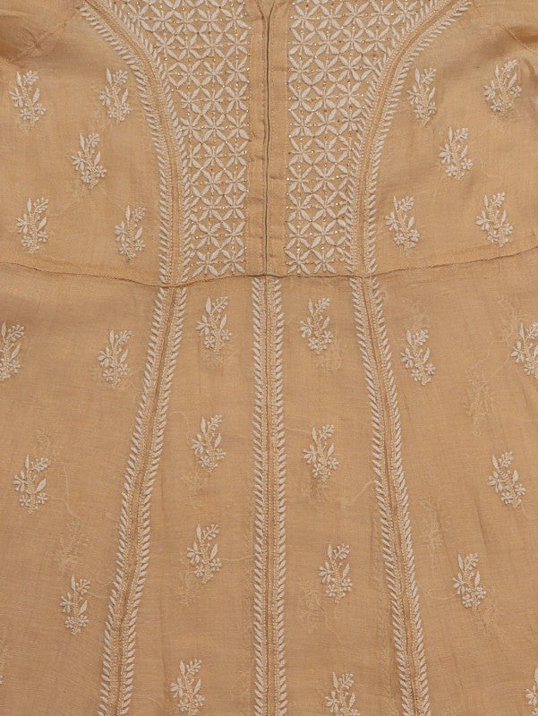 Ada Hand Embroidered Natural Fawn Tissue Lucknowi Chikan Unstitched Kurta Piece With Muqaish Work A597258