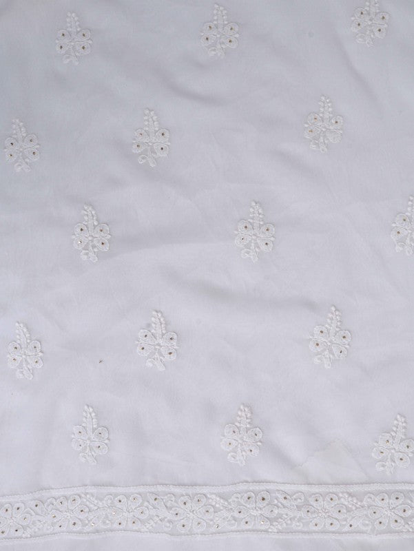 Ada Hand Embroidered White Georgette Lucknowi Chikankari Unstitched Kurta Dupatta Set With Muqaish Work A298860