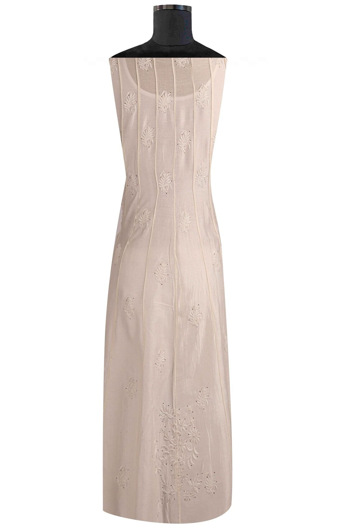 Ada Hand Embroidered Cream Chanderi Lucknowi Chikankari Unstitched Kurta Piece With Muqaish Work A601073