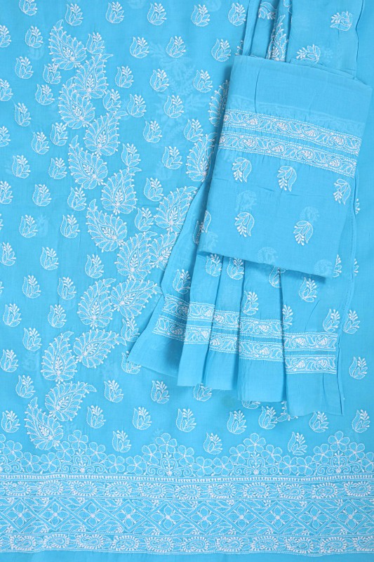 Ada Hand Embroidered Sky Blue Cotton Lucknowi Chikankari Unstitched Suit Piece A607743