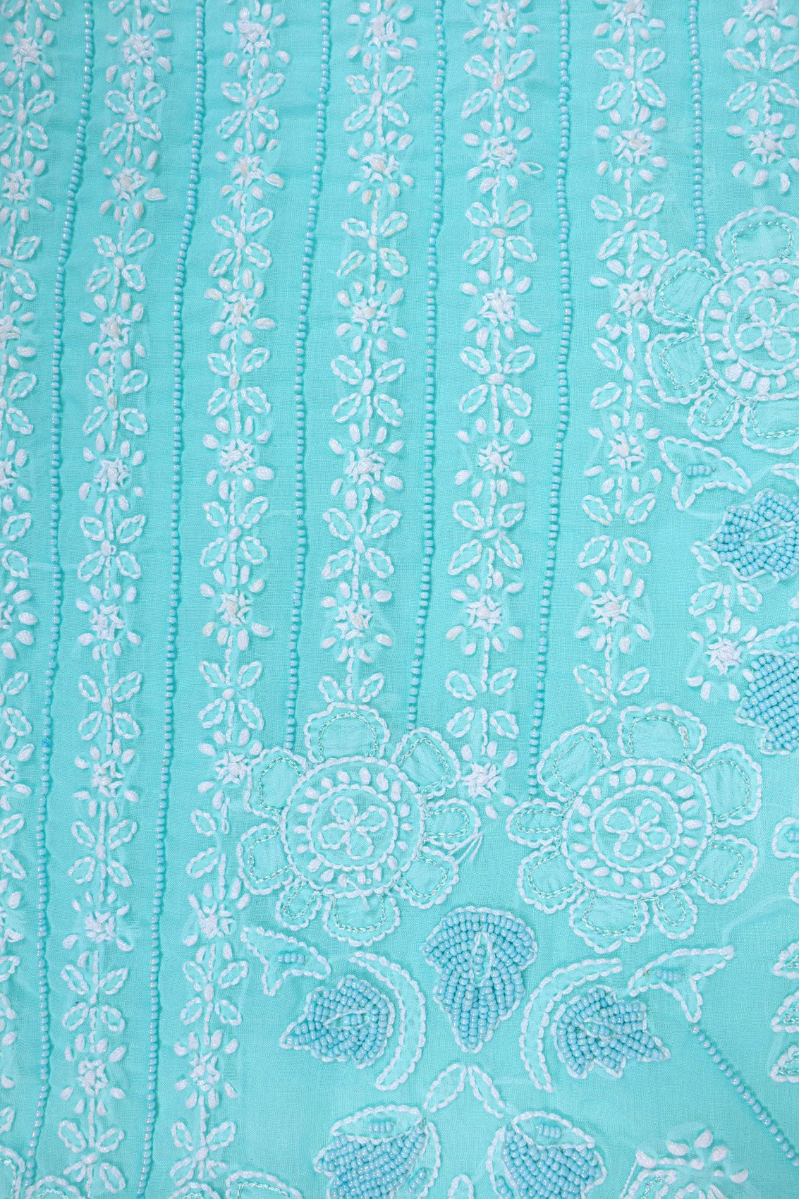 Ada Hand Embroidered Sea Green Cotton Lucknowi Chikankari Unstitched Suit Piece With Pearl Work 01A167494