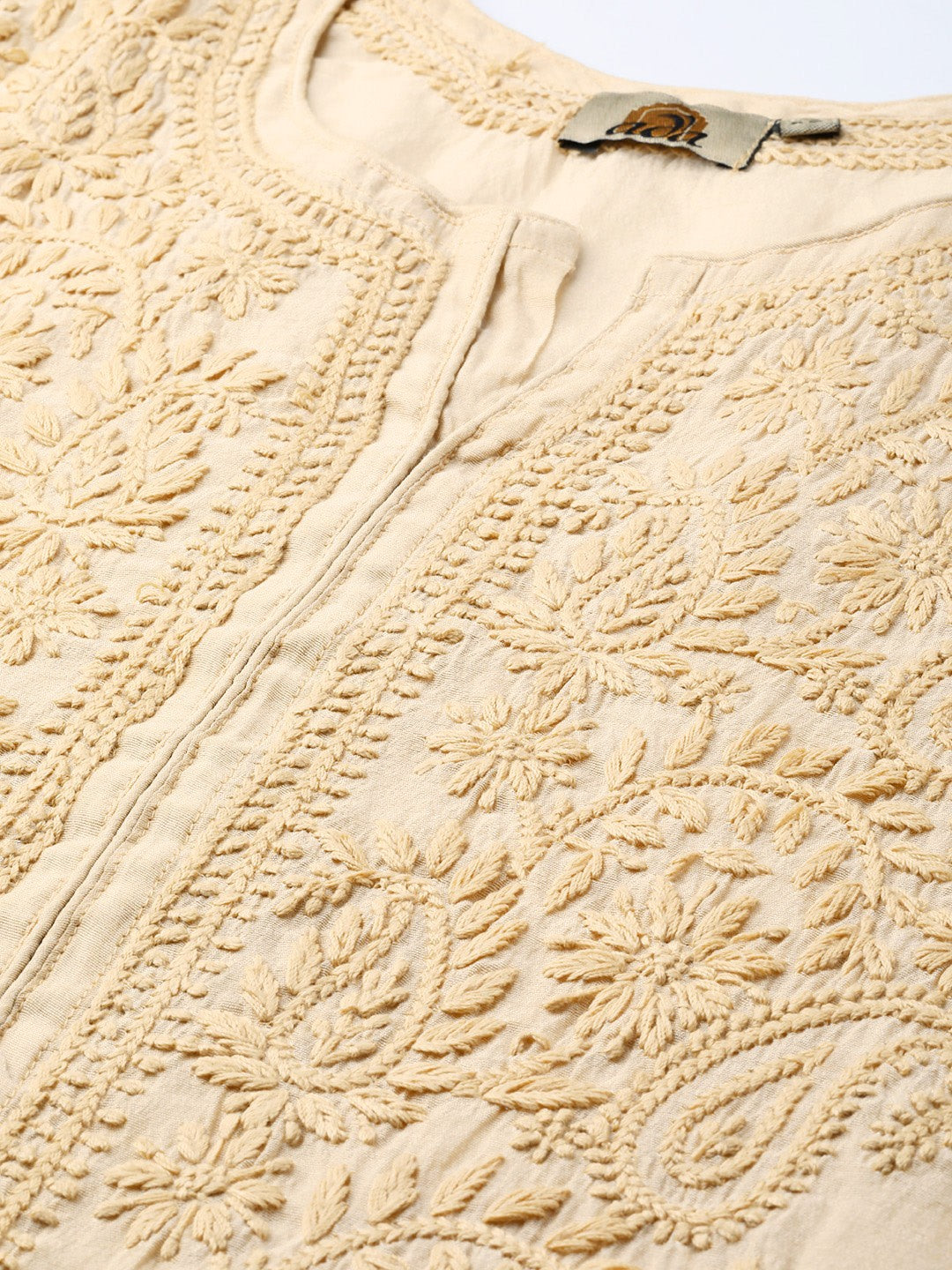 Ada Hand Embroidered Fawn Chanderi Lucknowi Chikankari Straight Kurta A100482