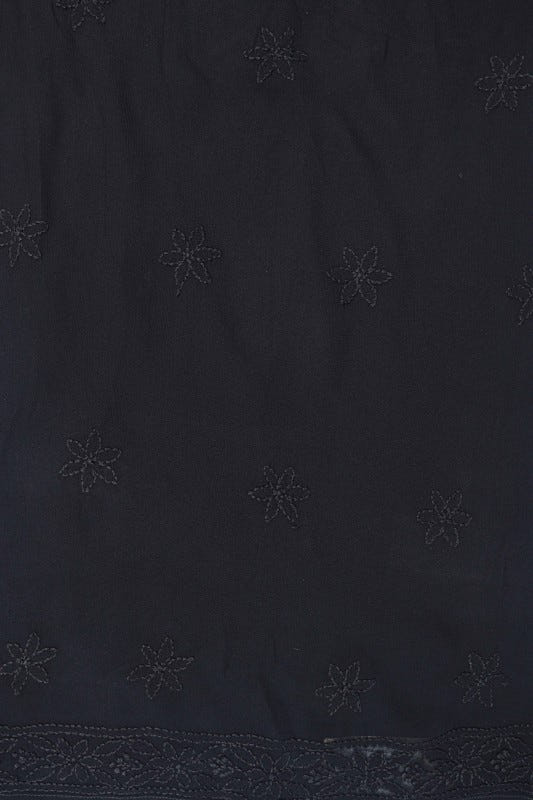 Ada Hand Embroidered Black Georgette Lucknowi Chikan Semi-Stitched Anarkali Kurta Dupatta Set A517238