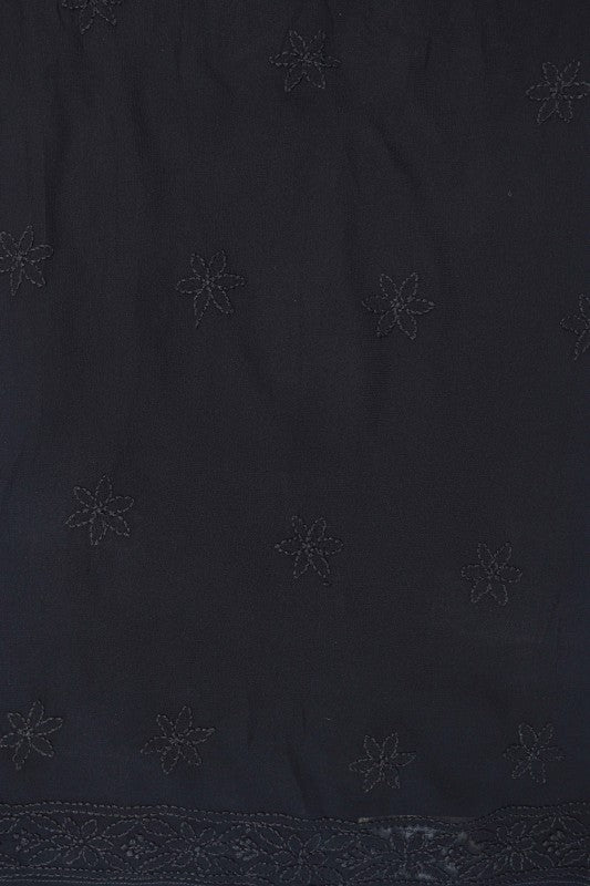 Ada Hand Embroidered Black Georgette Lucknowi Chikan Semi-Stitched Anarkali Kurta Dupatta Set A517238