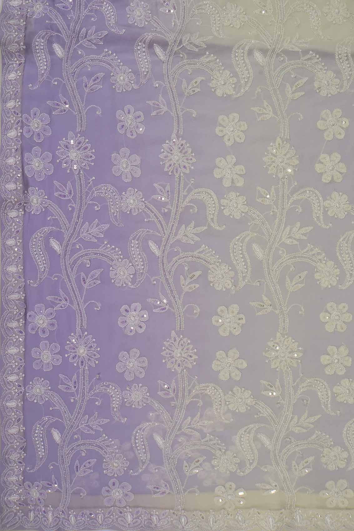 Ada Hand Embroidered Mauve & Cream Ombre Shade Pure Georgette Lucknowi Chikankari Saree/Blouse with Cutdana Work A393538