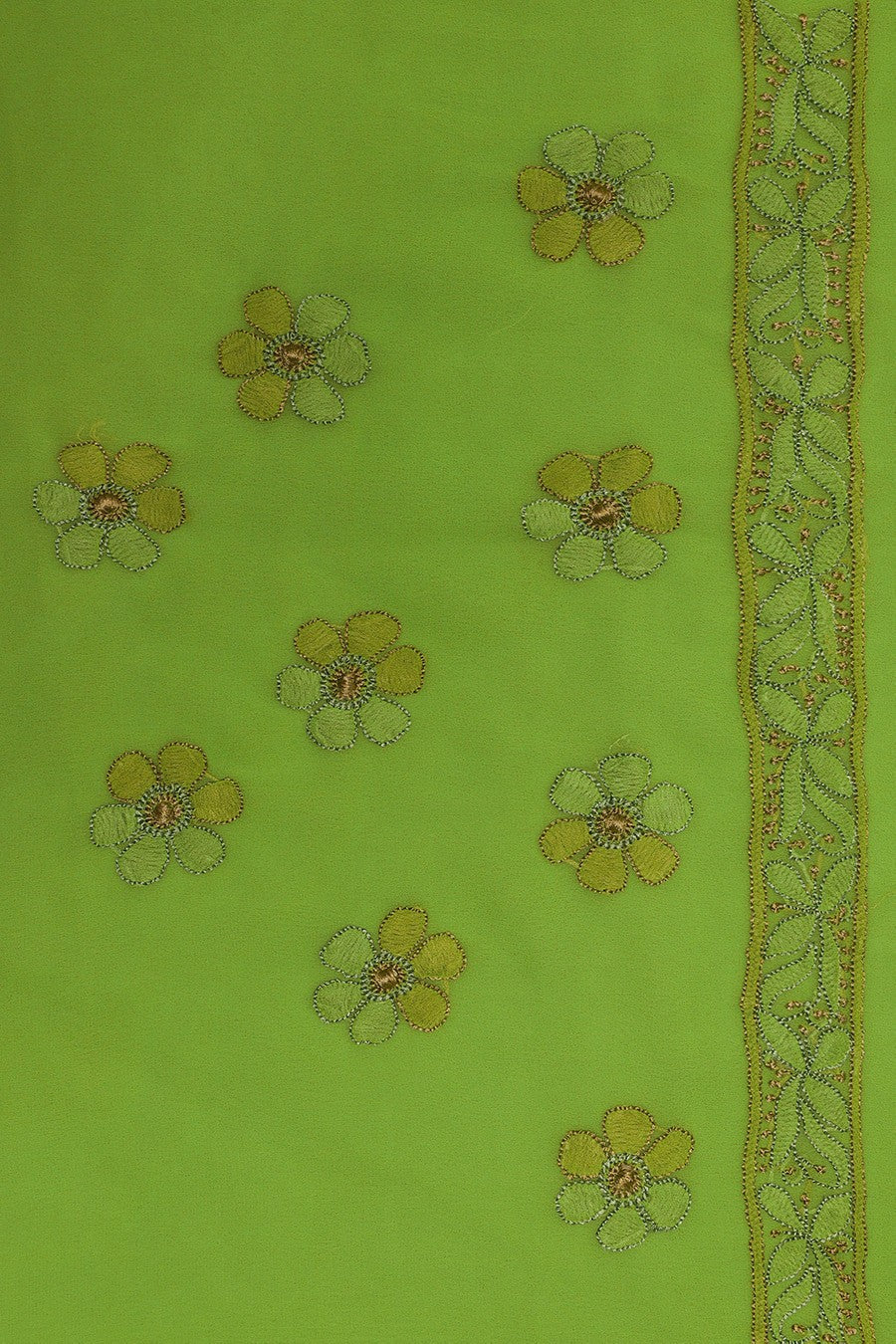 Ada Hand Embroidered Pear Green Georgette Lucknowi Chikankari Saree with Blouse A630395