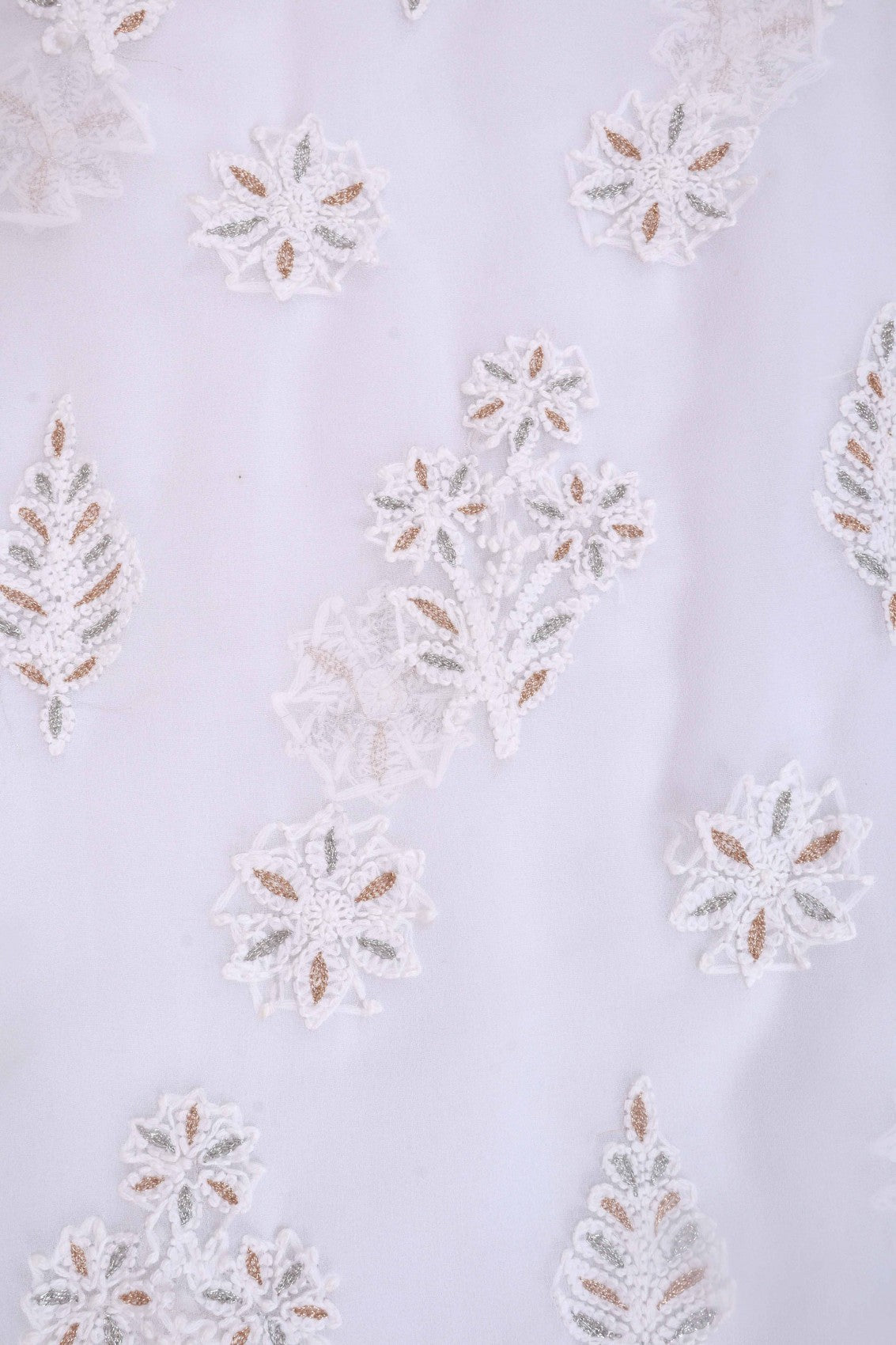 Ada Hand Embroidered White Georgette Lucknowi Chikankari Unstitched Suit Piece With Zari Work 01A69620